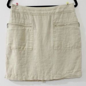 Linen Skirt Women's Size 6 Willi Smith Tan Natural Cream Mini Zipper Pockets